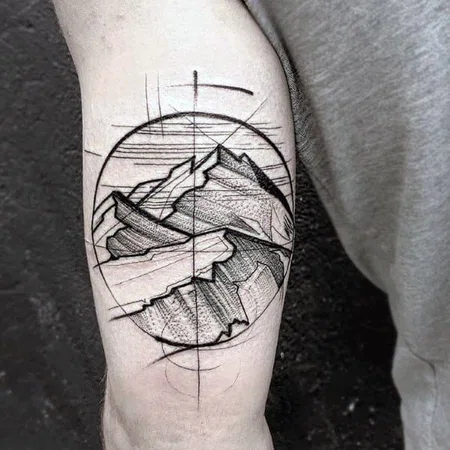 Sketch style tattoo on thigh for men