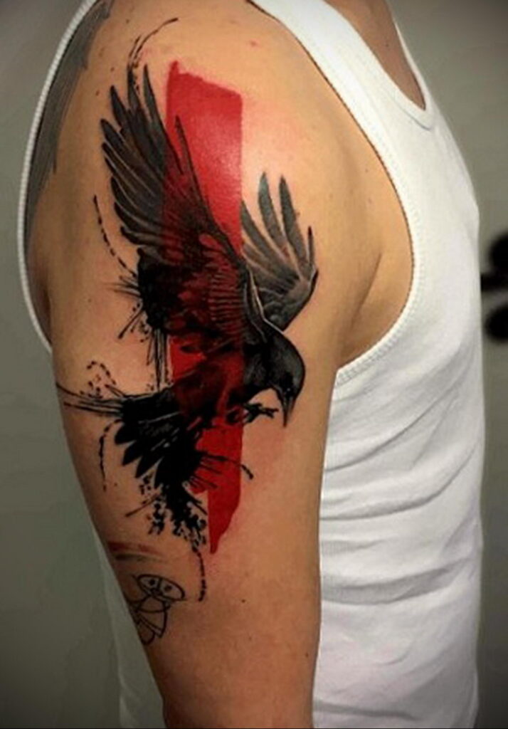 Trash polka tattoo on shoulder for men Trash polka tattoo on shoulder for men