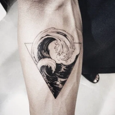 Wave tattoo on forearm for men