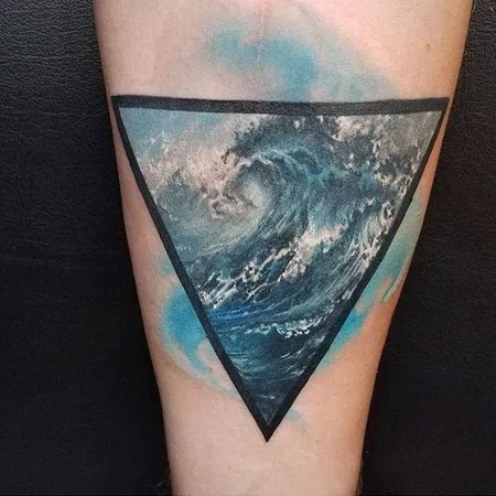 Color wave tattoo on forearm for men