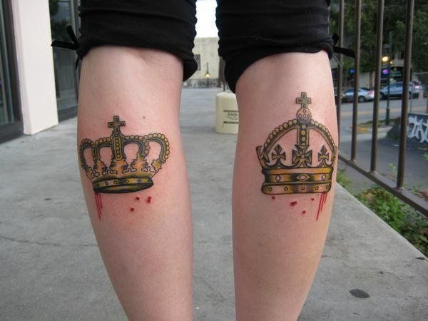 Crown on calf tattoo for women