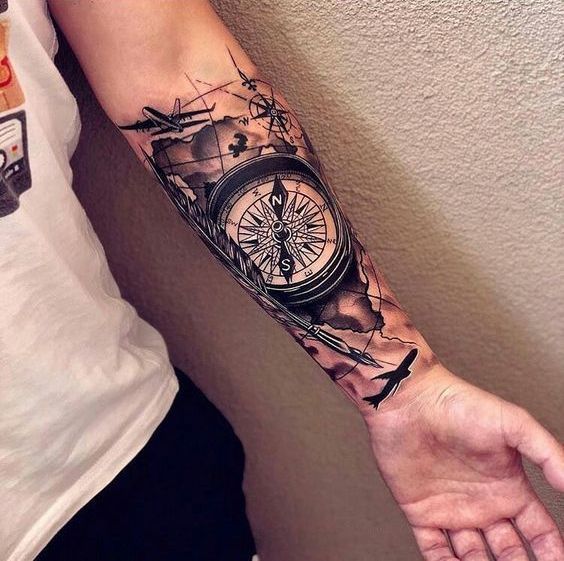 Compass tattoo on forearm for men