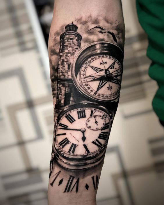 Compass tattoo on forearm for men