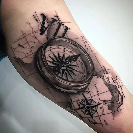 Compass tattoo on the shoulder for men