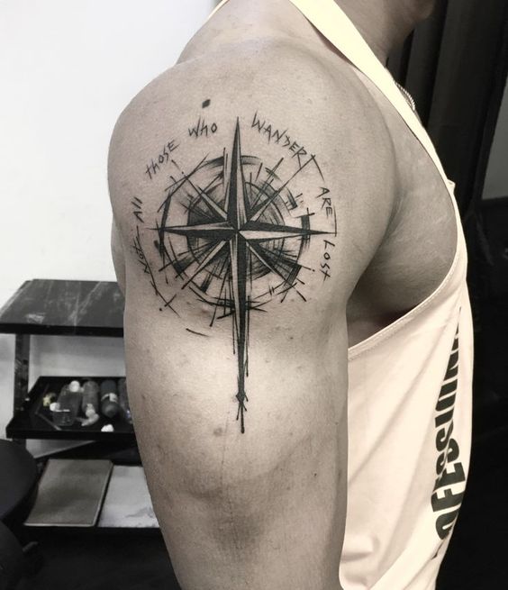 Compass tattoo on the shoulder for men