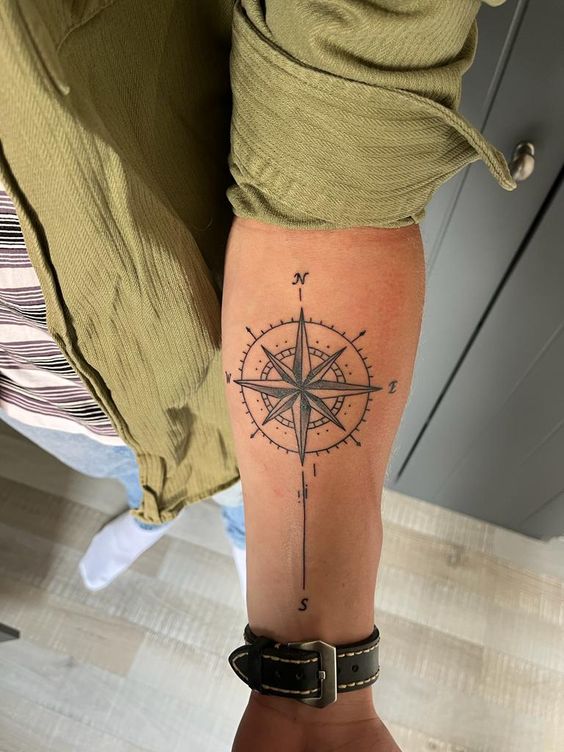 Compass tattoo on forearm for men