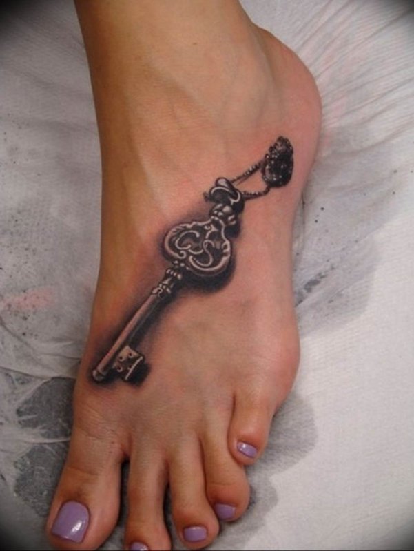 Ankle key tattoo for women