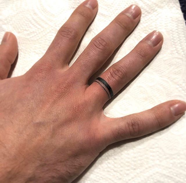 Ring tattoo on the finger for men