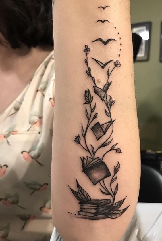 Book tattoo on forearm for women