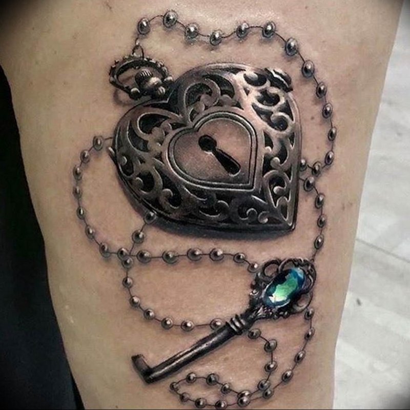 Key tattoo on the shoulder for men