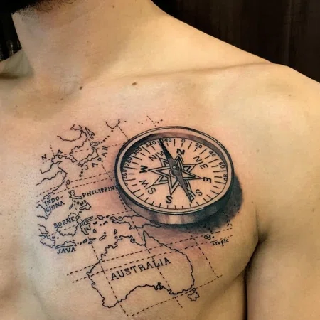 Compass tattoo on chest for men