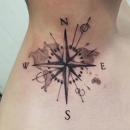 Compass tattoo on neck for men